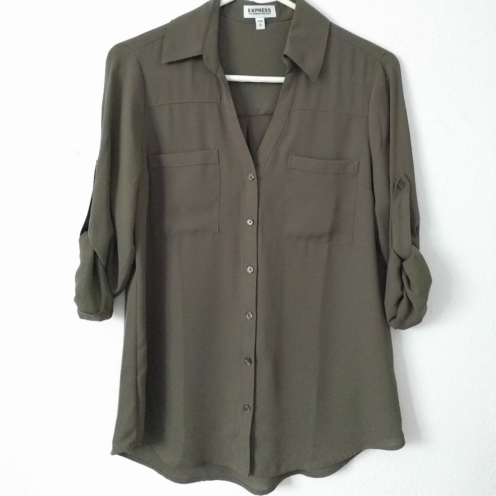 Express Portofino Button Down Shirt Olive Green